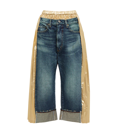 Shop Junya Watanabe Hybrid Straight Jeans And Midi Skirt In Indigo Gold