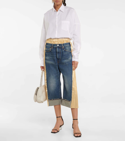Shop Junya Watanabe Hybrid Straight Jeans And Midi Skirt In Indigo Gold