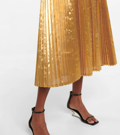 Shop Junya Watanabe Pleated Metallic Midi Skirt In Gold