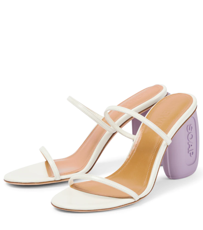 Shop Loewe Soap Leather Mules In White/lavender