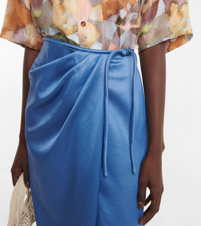 Shop Nanushka Lea Satin Wrap Midi Skirt In Blue