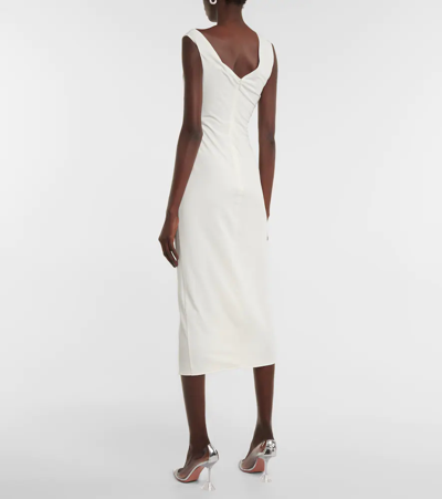 Shop Self-portrait Asymmetric Ruched Jersey Midi Dress In Ivory