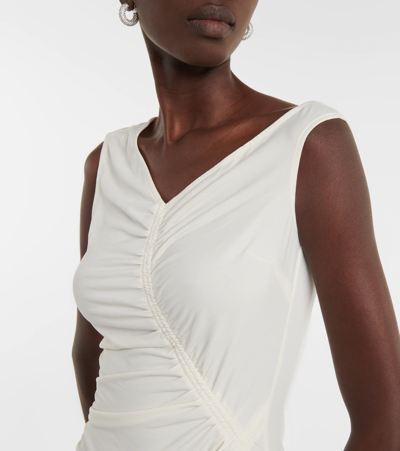 Shop Self-portrait Asymmetric Ruched Jersey Midi Dress In Ivory