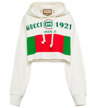 Gucci Logo Cotton Jersey Cropped Hoodie In Weiss | ModeSens