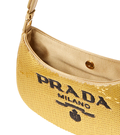 Prada Cleo Medium Sequined Shoulder Bag In Platino+nero