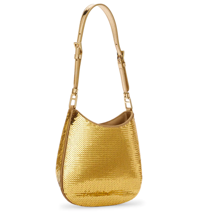 Prada Cleo Medium Sequined Shoulder Bag In Platino+nero