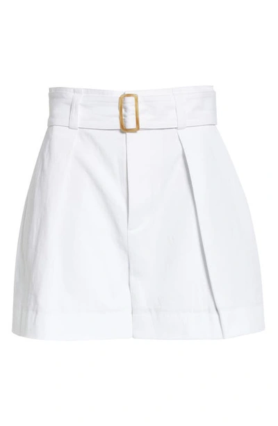 Shop Vince Belted Stretch Cotton & Linen Twill Shorts In Optic White
