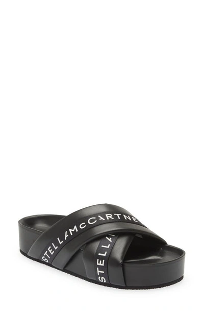 Shop Stella Mccartney Vesta Logo Slide Sandal In 1000 Black