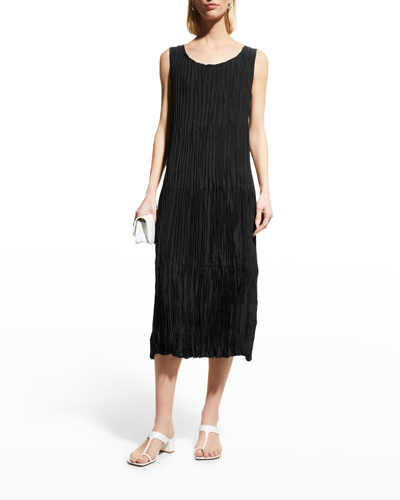 Shop Eileen Fisher Sleeveless Crushed Silk Dress In Black