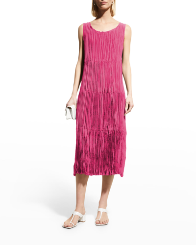 Shop Eileen Fisher Sleeveless Crushed Silk Dress In Berry