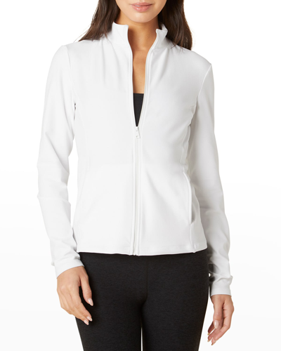Shop Beyond Yoga On The Go Mock-neck Jacket In Cloud White