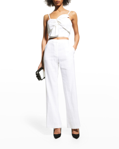 Shop Milly Lennon Flare-leg Linen Pants In White