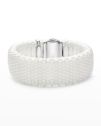 Shop Lagos White Caviar White Ceramic Wide 23mm Rope Bracelet In Ss 18k