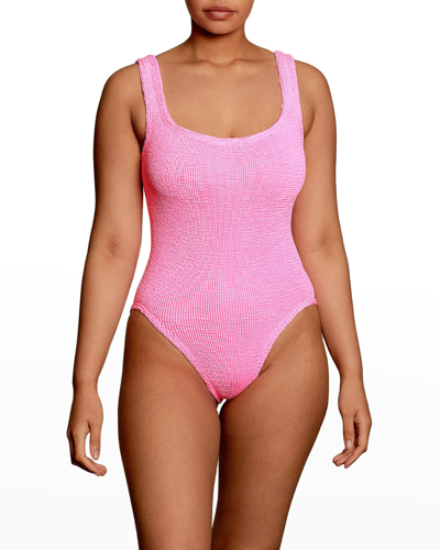 Shop Hunza G Square-neck High-cut One-piece Swimsuit In Bubblegum