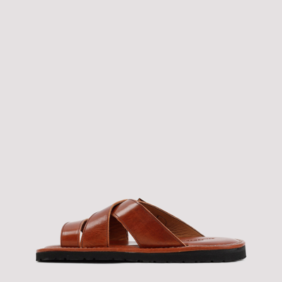 Shop Junya Watanabe Crossover Buckle-strap Leather Sandals Shoes In Brown