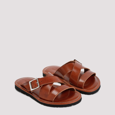 Shop Junya Watanabe Crossover Buckle-strap Leather Sandals Shoes In Brown
