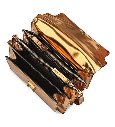 Shop Marni Trunk Metallic-leather Shoulder Bag In Gold Sand
