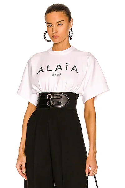 Shop Alaïa Jersey T-shirt Bodysuit In Blanc & Noir