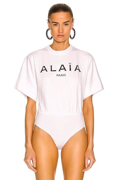 Shop Alaïa Jersey T-shirt Bodysuit In Blanc & Noir