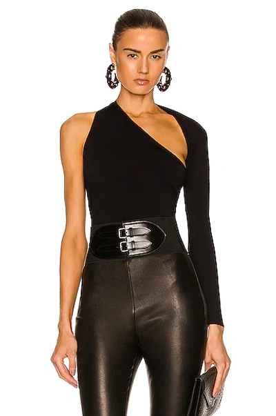 Shop Alaïa Asymmetric Long Sleeve Bodysuit In Noir