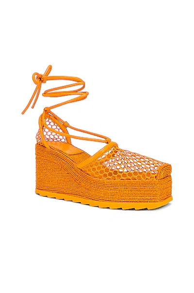 Bottega Veneta Orange Sporty Web Wedge Espadrilles In Tangerine