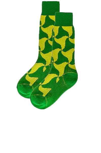Shop Bottega Veneta Wavy Triangle Cashmere Socks In Parakeet & Kiwi