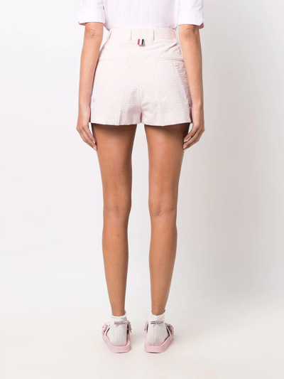 Shop Thom Browne Floral Embroidered Striped Shorts In Pink