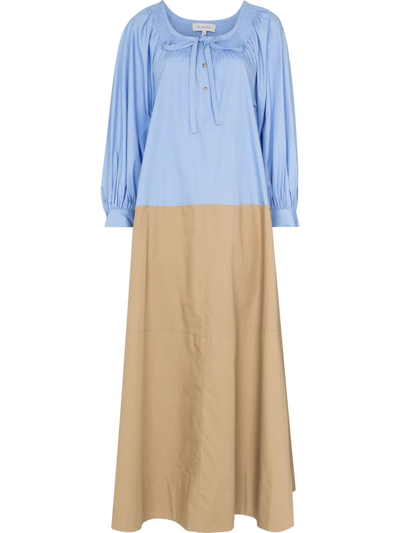 Lee Mathews Frankie Long-sleeved Cotton Poplin Maxi Dress In Blue | ModeSens