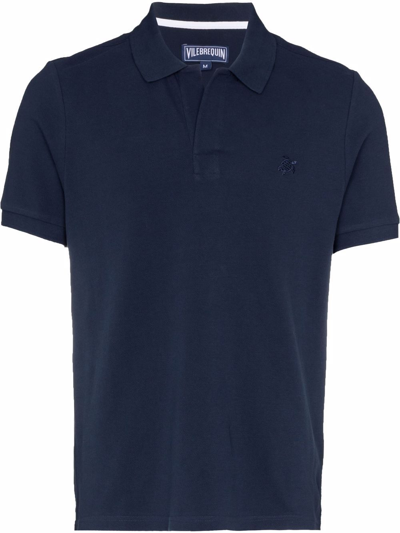 Vilebrequin Logo Print Cotton Pique Polo T-shirt In Marine Blue
