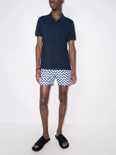 Vilebrequin Logo Print Cotton Pique Polo T-shirt In Marine Blue