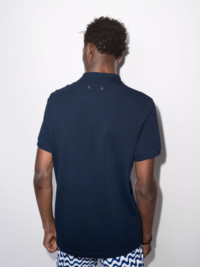 Vilebrequin Logo Print Cotton Pique Polo T-shirt In Marine Blue