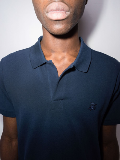 Vilebrequin Logo Print Cotton Pique Polo T-shirt In Marine Blue