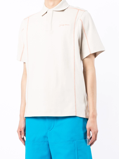 Shop Jacquemus Contrast-stitch Polo Shirt In Weiss