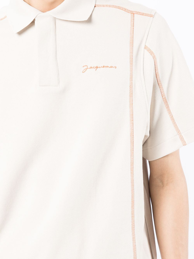 Shop Jacquemus Contrast-stitch Polo Shirt In Weiss