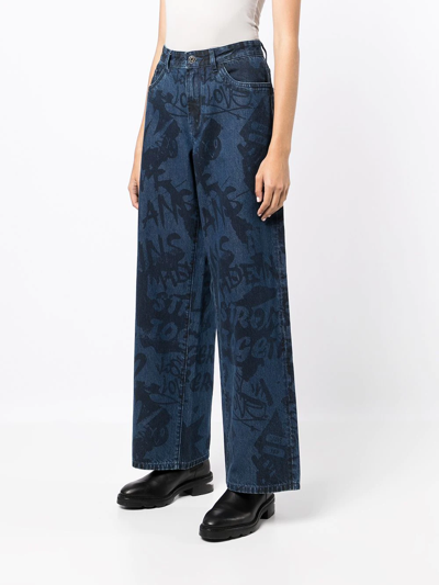 Shop Ports V All-over Graffiti Print Jeans In Blue