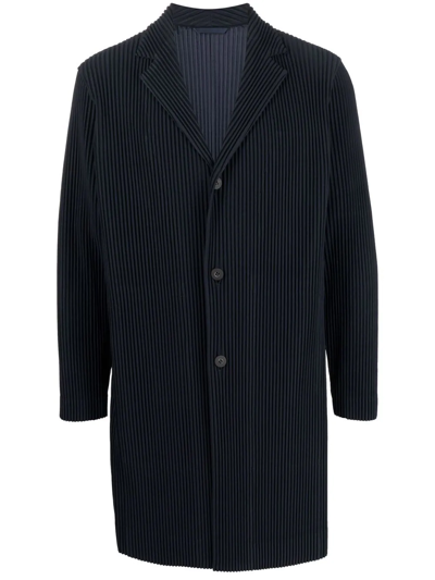 Shop Issey Miyake Single-breasted Pleated Coat In Blue