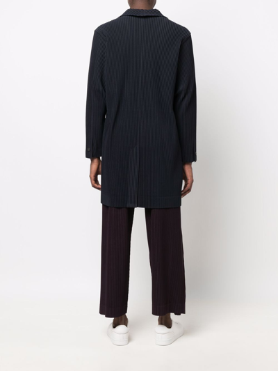 Shop Issey Miyake Single-breasted Pleated Coat In Blue