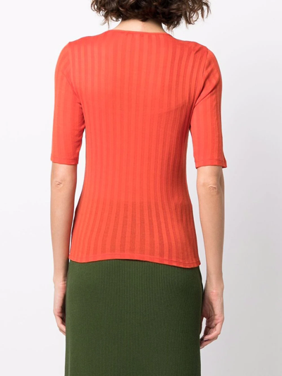 Shop Vince Ribbed Knitted Top In Orange