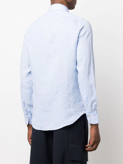 Shop Finamore 1925 Napoli Long-sleeve Linen Shirt In Blau