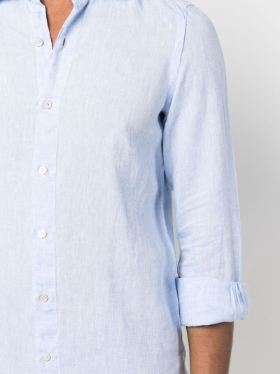 Shop Finamore 1925 Napoli Long-sleeve Linen Shirt In Blau