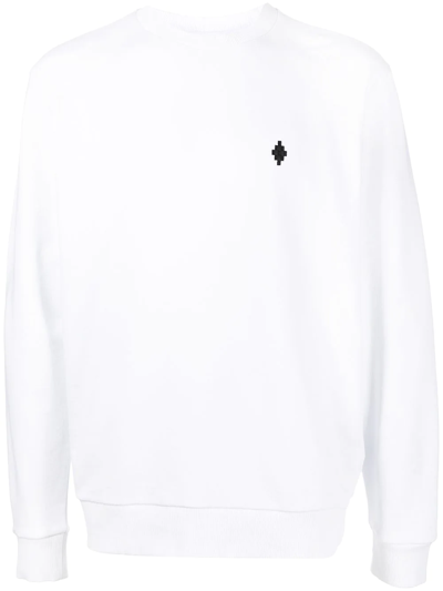 Shop Marcelo Burlon County Of Milan Logo-embroidered Cotton Sweatshirt In Weiss