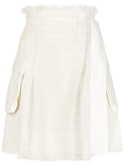 Shop Sacai Tweed Wrapped Mini Skirt In Weiss