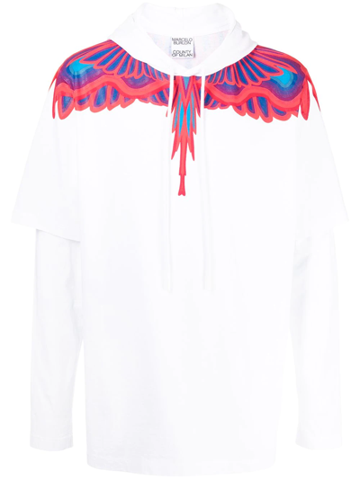 Shop Marcelo Burlon County Of Milan Feather-print Layered Hoodie In Weiss