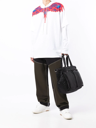 Marcelo Burlon County Of Milan Feather-print Layered Hoodie In Weiss