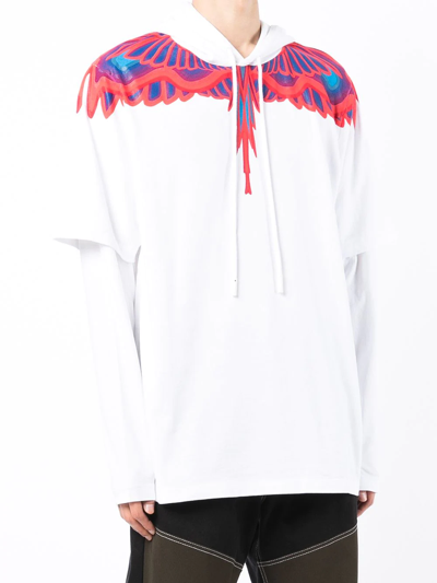 Marcelo Burlon County Of Milan Feather-print Layered Hoodie In Weiss