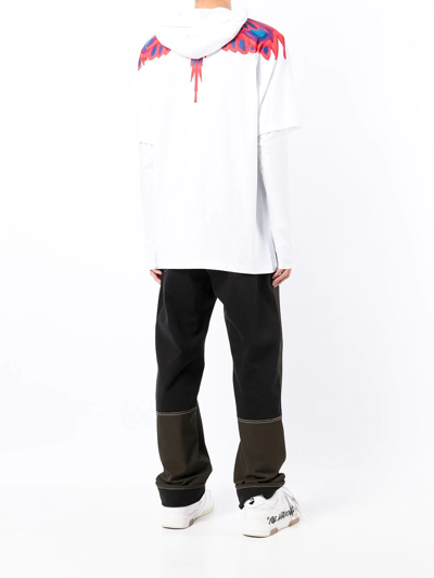 Marcelo Burlon County Of Milan Feather-print Layered Hoodie In Weiss