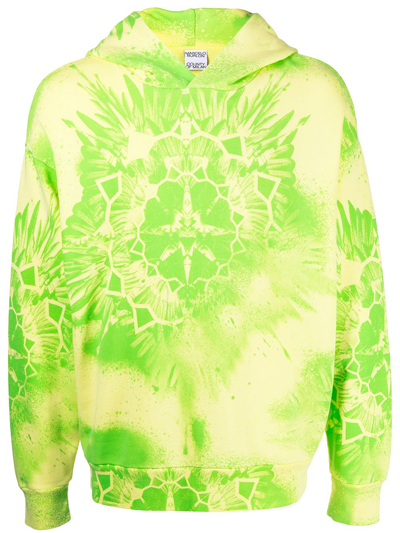 Shop Marcelo Burlon County Of Milan Tie-dye Cotton Hoodie In Gelb