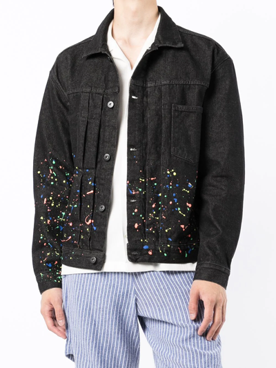 Shop Marcelo Burlon County Of Milan Paint-splatter Denim Jacket In Schwarz