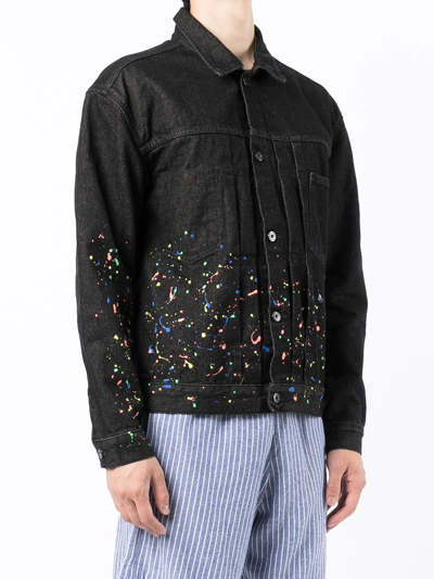 Shop Marcelo Burlon County Of Milan Paint-splatter Denim Jacket In Schwarz