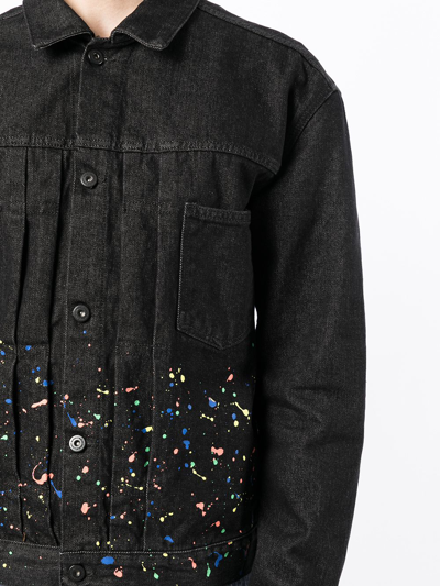 Shop Marcelo Burlon County Of Milan Paint-splatter Denim Jacket In Schwarz